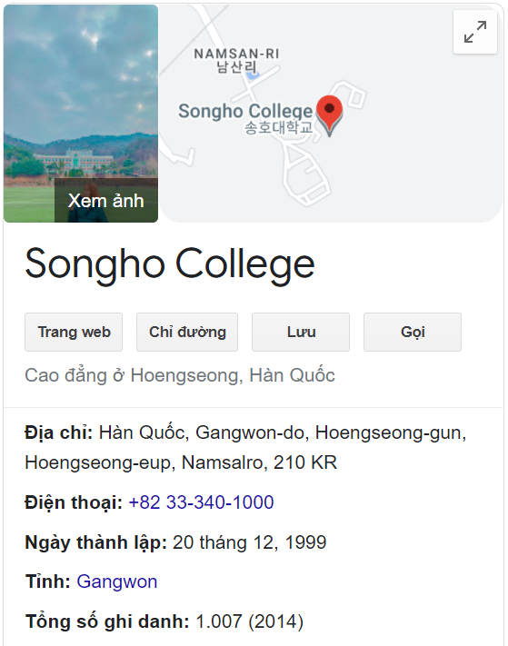 Đại học SONGHO Hàn Quốc – 송호대학교 - Hoengseong - Tỉnh Gangwon
